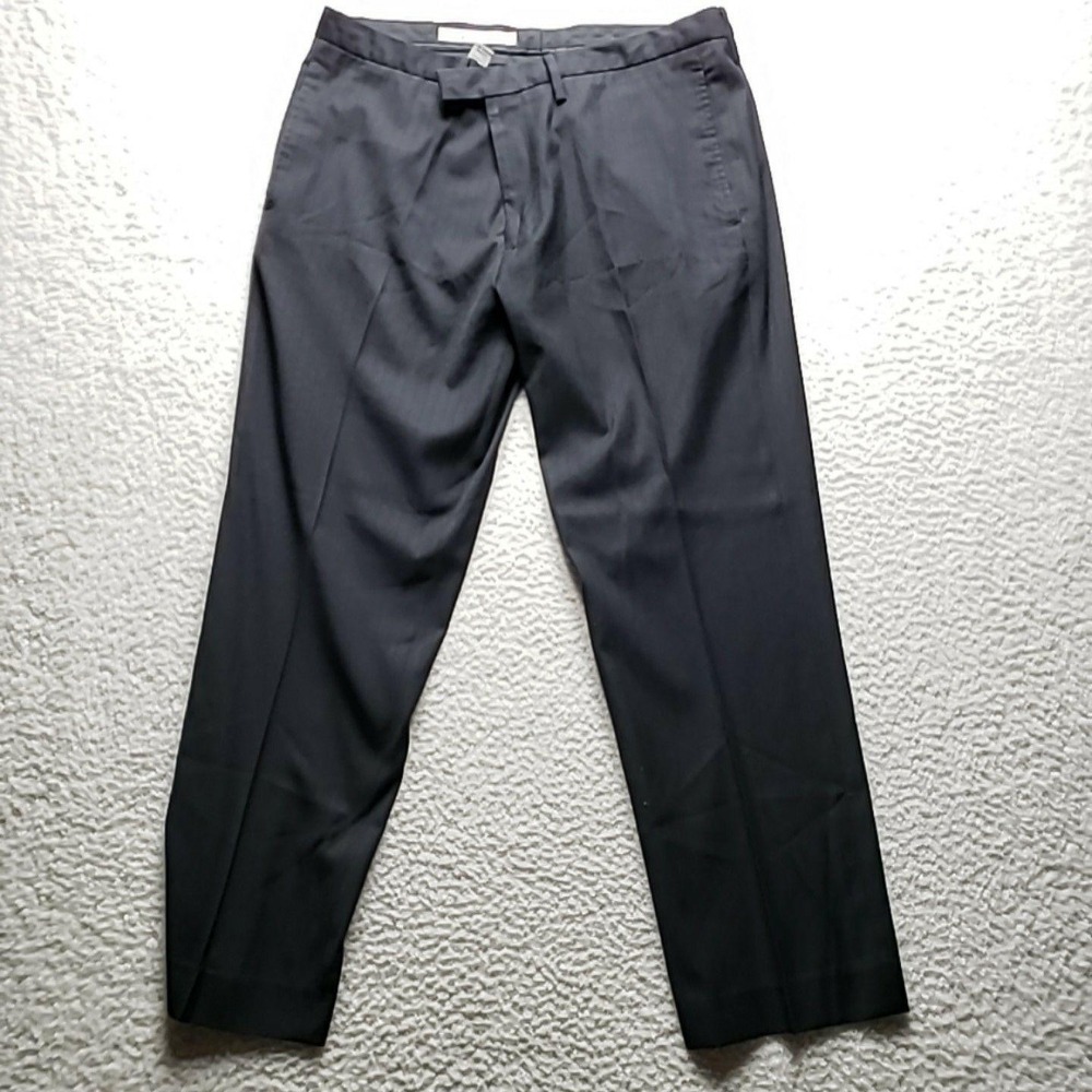 Kenneth Cole New York Dress Pants Mens 34x32 Black Flat Front Microfiber Striped